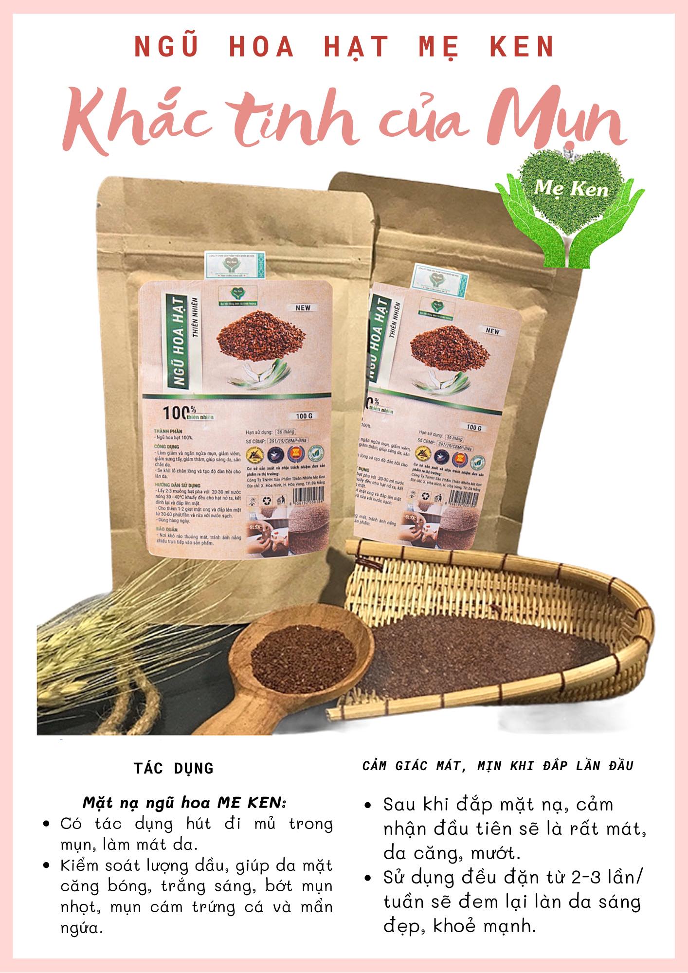 Ngũ hoa hạt thiên nhiên MẸ KEN 100G - ngũ hoa đắp mặt, mặt nạ ngũ hoa hạt, hạt đình lịch - Tặng kèm khăn mặt