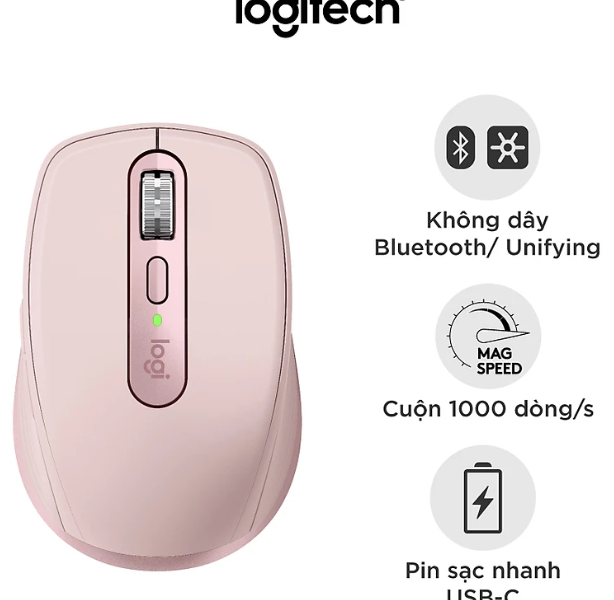 Chuột không dây Logitech MX Anywhere 3 màu hồng-Hàng chính hãng