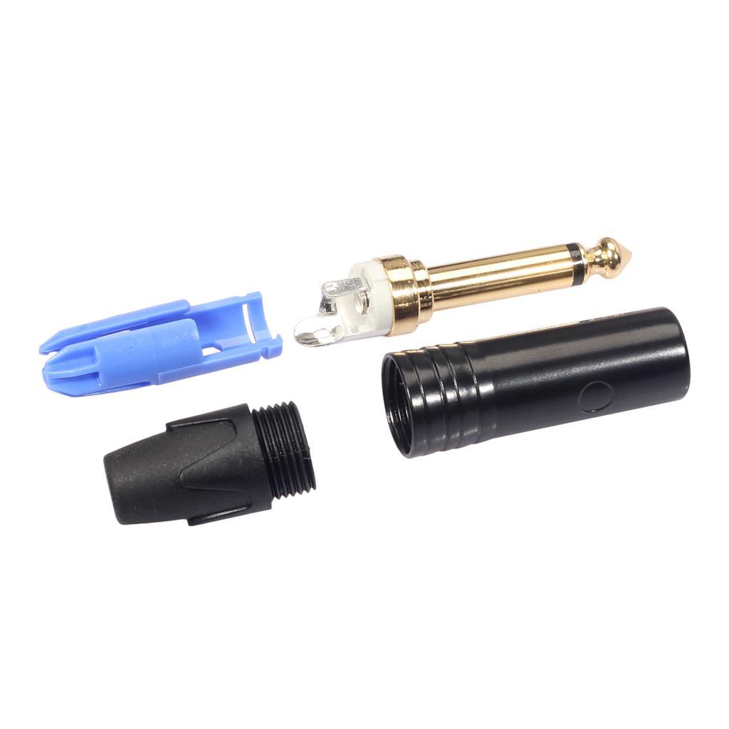 2X 6.35mm Stereo Jack Plug for DIY Audio Soldering for Microphone Guitar Black