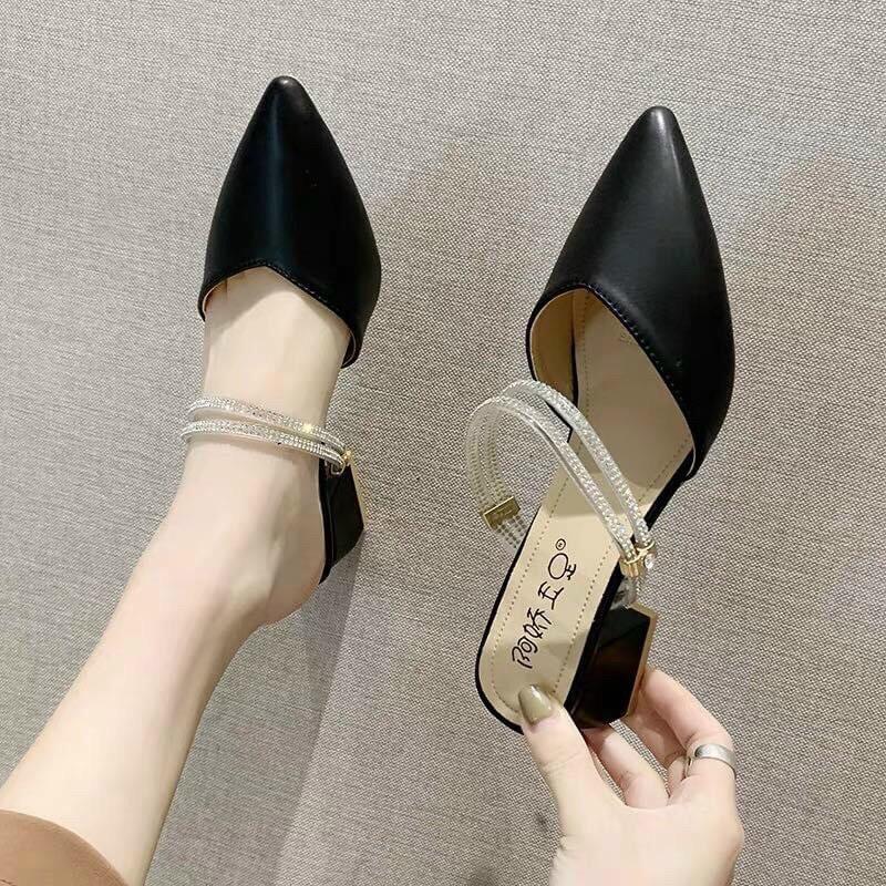 Giày cao gót công sở, giày hở gót, giày mũi nhọn gót vuông 3cm