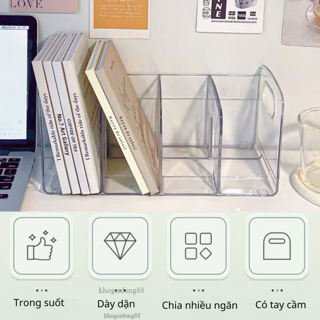 Kệ Đựng Sách Để Bàn 4 Ngăn Trong Suốt Chất Liệu Acrylic Dày Dặn Cao Cấp - HÀNG CHÍNH HÃNG MINIIN