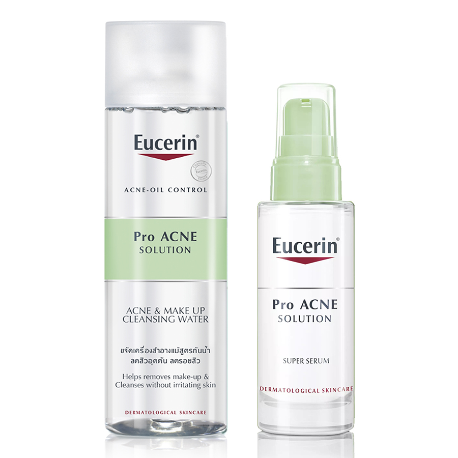 Bộ Serum Hỗ Trợ Trị Mụn Eucerin ProAcne Solution Super Serum (30ml) Và Nước Tẩy Trang Da Mụn Eucerin Pro ACNE Solution Acne &amp; Make-up Cleansing Water (200ml)