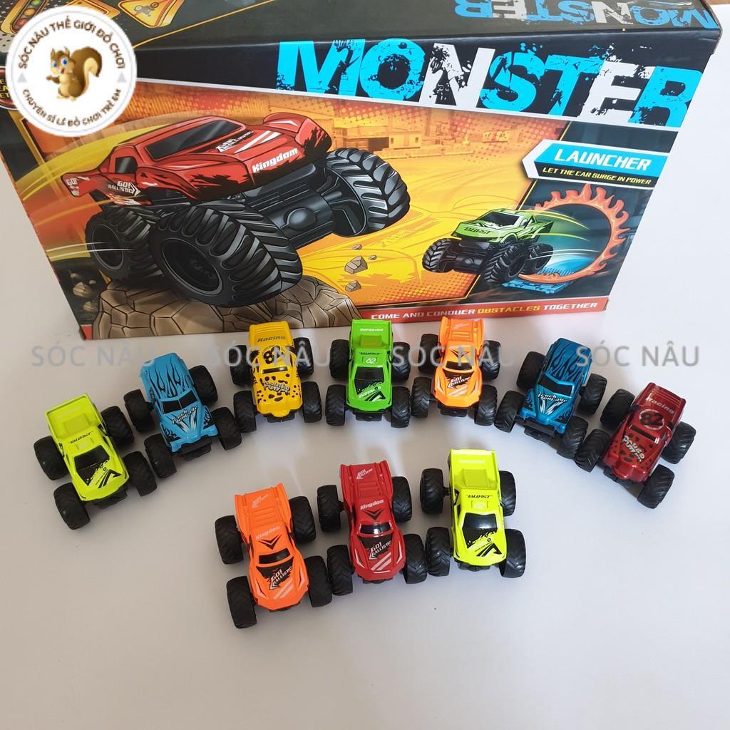 Hộp 12 xe ô tô sắt, xe quái xế monster đồ chơi chạy bánh đà siêu nhanh, siêu bền