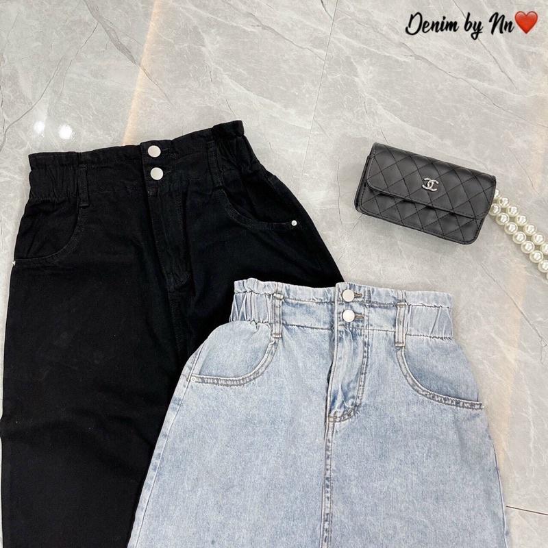 Chân váy jeans 2 cúc xẻ trước - cạp bo chun