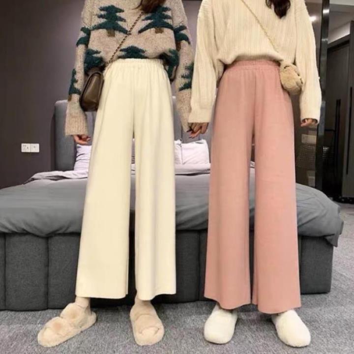 Quần ống rộng nữ chun suông dài chất nhung tăm hot hit thời trang