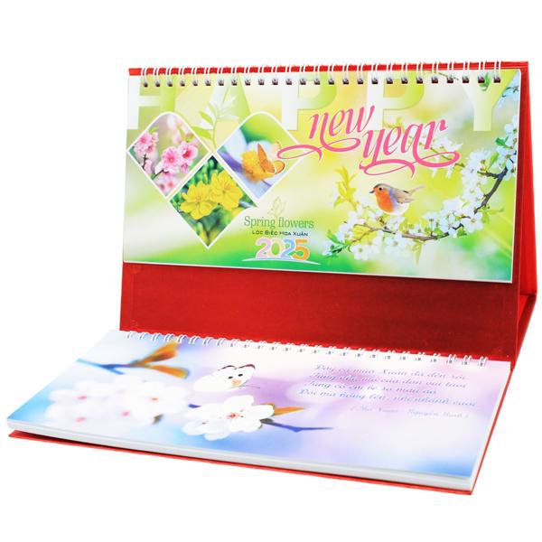 Lịch Bàn 2025 Có Note - Lộc Biếc Hoa Xuân - Văn Lang VL-LB16 - Đế Màu Đỏ
