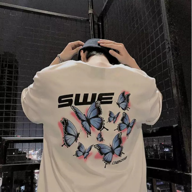 Áo thun in tay lỡ nữ phông form rộng dáng Unisex - Ulzzang mặc cặp, nhóm, lớp hình BƯỚM SWE BUTTERFLY