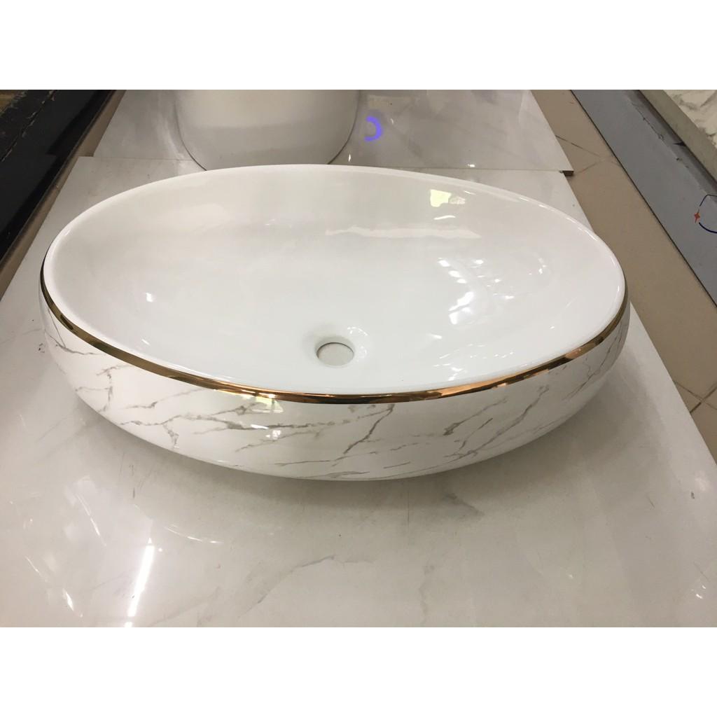 Chậu lavabo rửa mặt đặt bàn hình bầu dục vân khói