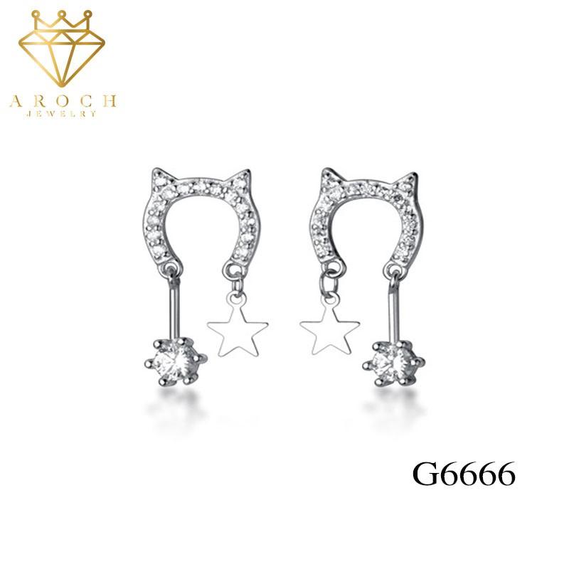Khuyên tai bạc Ý s925 hình tai mèo ngộ nghĩnh thả đá G6666 - AROCH Jewelry
