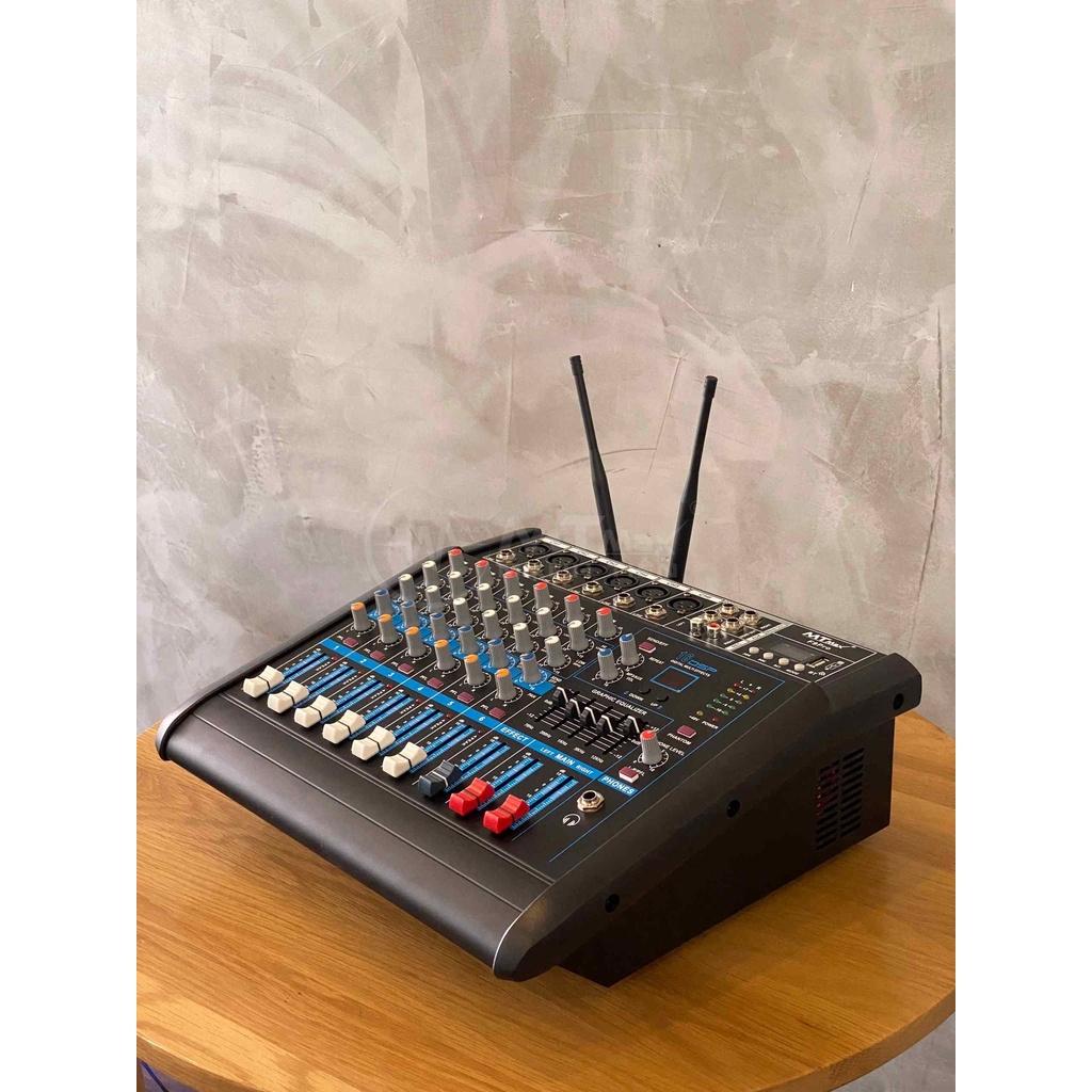 Mixer MT Max F9 Pro liền công xuất chuyên nghiệp tích hợp nhiều chức năng EQ reverv delay echo 16 chế độ tặng kèm 2 mic