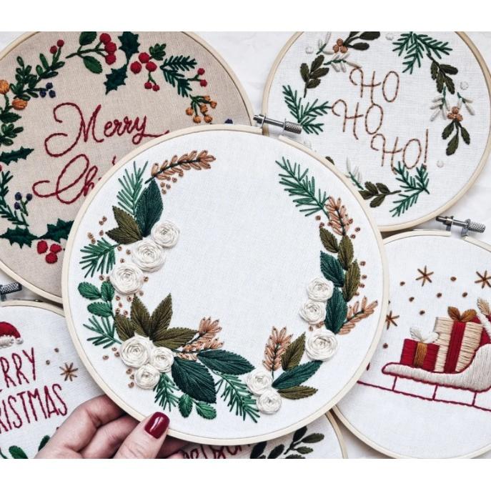 DIY NGUYÊN LIỆU THÊU TAY THỦ CÔNG KÈM KHUNG HOOP merry christmas - KIT THÊU TRANG TRÍ NOEL- BÁCH HÓA NA NA