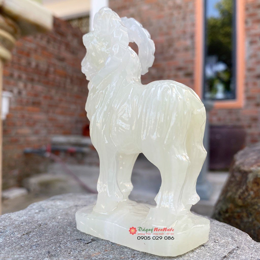 Tượng dê đá 12 con giáp phong thủy đá ngọc Pakistan 10cm đá Non Nước