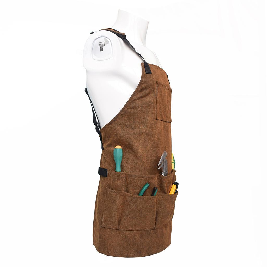 Durable Canvas Tool Apron With Adjustable Strap For DIY BBQ Carpenter Unisex