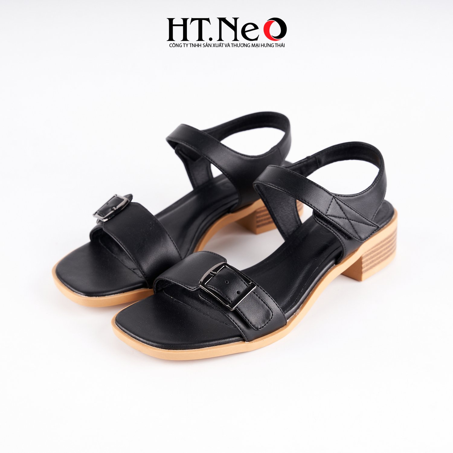 Sandal nữ 3p quai cài gót trụ chất liệu da khuy vuông SDN173