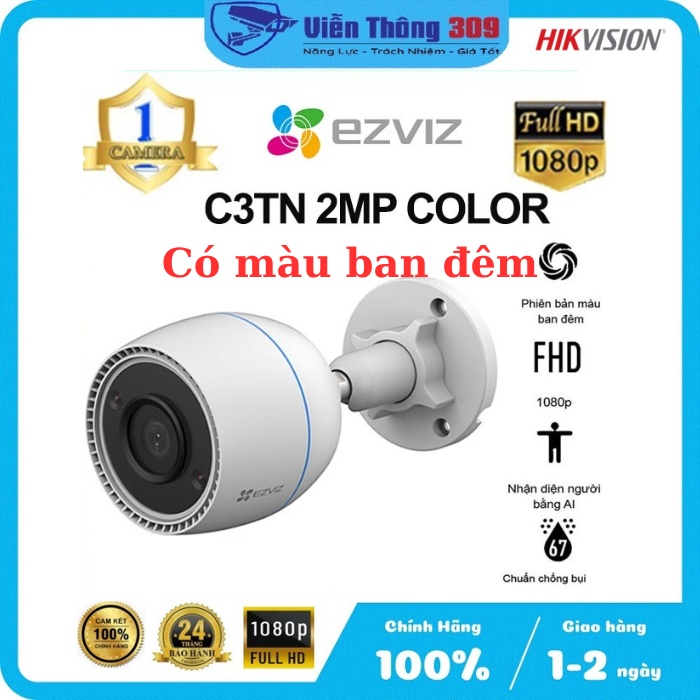 Camera IP Wifi hồng ngoại EZVIZ C3TN 2MP - Camera ngoài trời, có màu ban đêm, hàng chính hãng