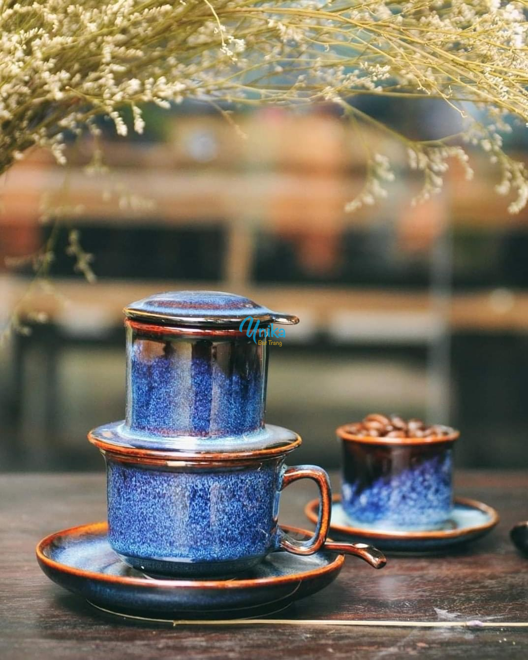 Bộ phin cafe xanh hoả biến cao cấp  Phin pha cafe gốm Bát Tràng
