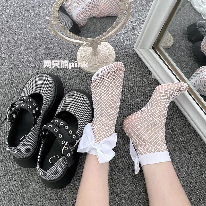 Tất lưới, vớ lưới cổ chân ngắn Đính Nơ phong cách thời trang Lolita Nhật Bản