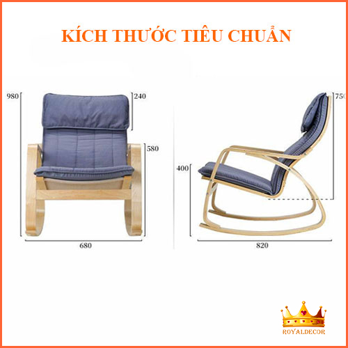 Ghế Poang Thư Giãn Bập Bênh ROYALDECORHN, Ghế Bập Bênh Thư Giãn Nghỉ Ngơi Đọc Sách Xem Tivi - Nội Thất Phòng Khách, Phòng Làm Việc