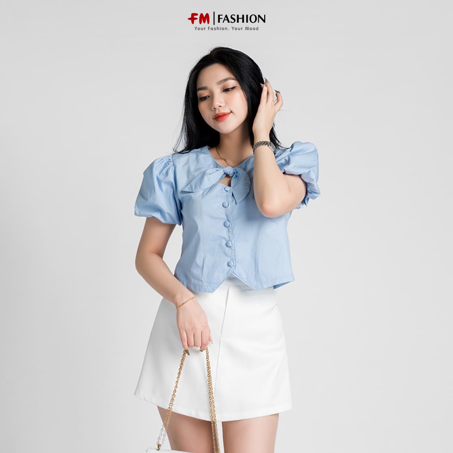 Áo kiểu nữ FM style tay phồng phối nút bọc thời trang tiểu thư phong cách Hàn Quốc 23010529