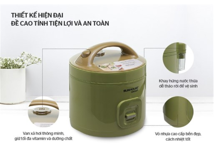 Nồi Cơm Điện Nắp Gài Sunhouse MaMa SHD8665G (1.8 Lít) - Hàng Chính Hãng