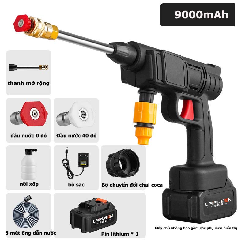 Máy rửa xe mini dùng pin áp lực cao không dây xịt rửa xe máy ô tô sân vườn kèm phụ kiện hàng cao câp
