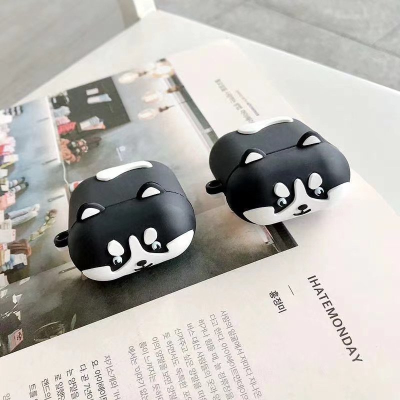 Bao Case Cho Airpods 1/ Airpods 2 Hình Chó Husky, Chó Cori, Mèo Xám