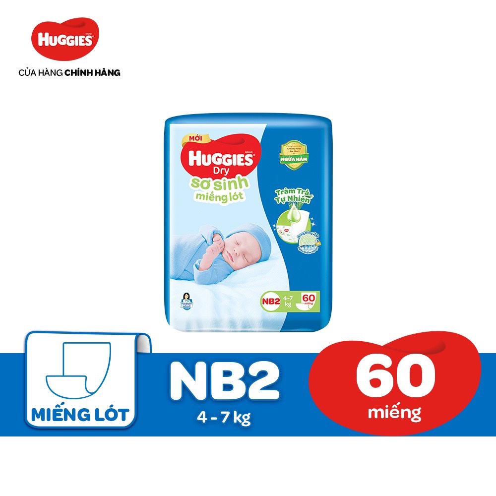 Miếng Lót Sơ Sinh Huggies Dry Newborn 2 - 60 - Bao Bì Mới