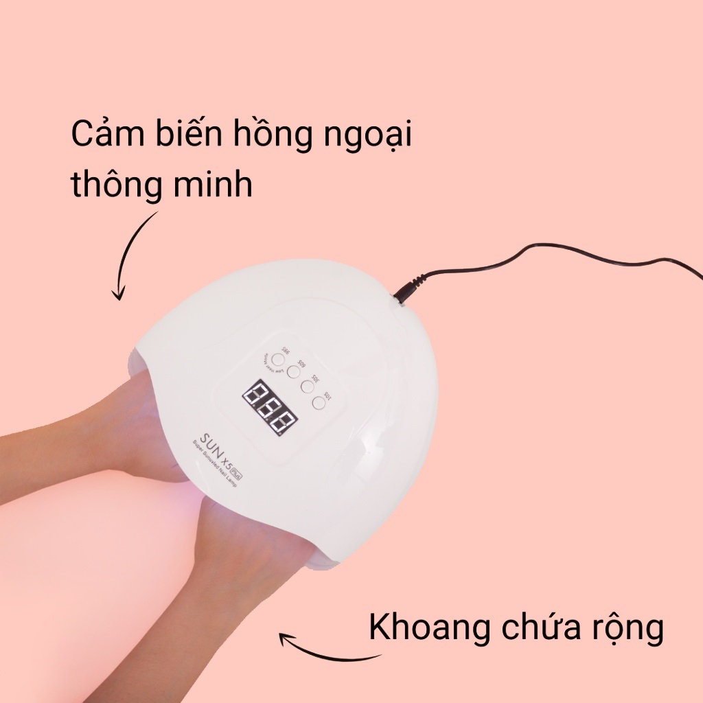 Máy làm khô móng tay tự động, Máy hơ gel Sun X7 Max cao cấp công suất 180w có chế độ cảm biến tự động, làm khô nhanh, ánh sáng Led không hại măt và da tay,