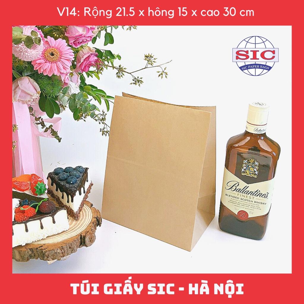 100 CHIẾC TÚI GIẤY KRAFT V14: 21.5x15x30 cm KHÔNG QUAI ( ẢNH THẬT)