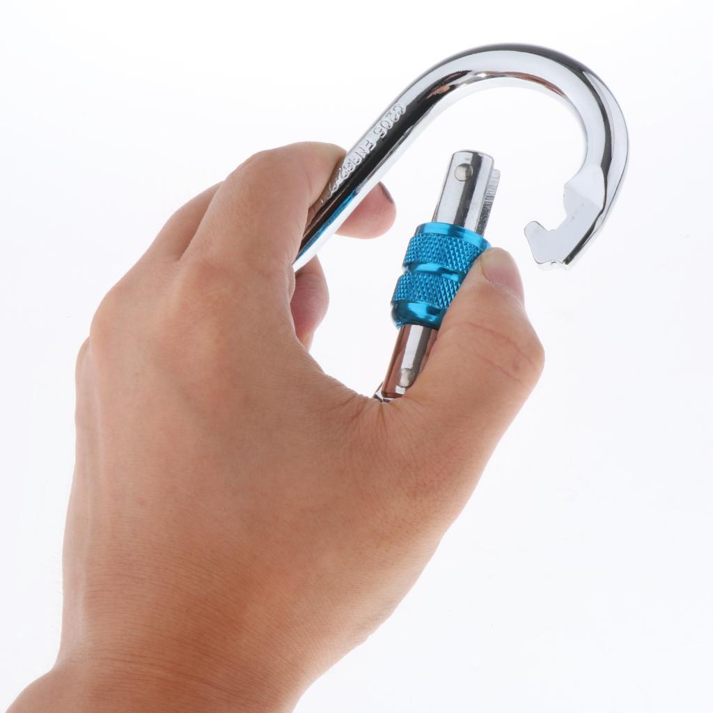 2X 25KN Screw Locking Carabiner Clip O  Spring  Chain Hook Screw