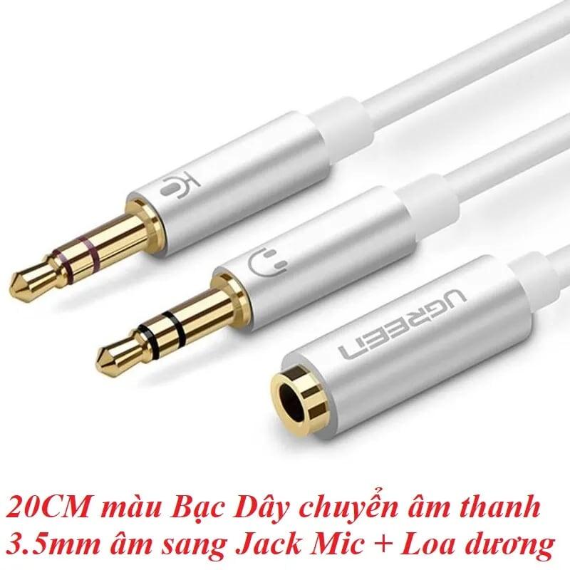 Ugreen UG10790AV140TK 20CM màu Bạc Dây chuyển âm thanh 3.5mm âm sang Jack Mic + Loa dương - HÀNG CHÍNH HÃNG