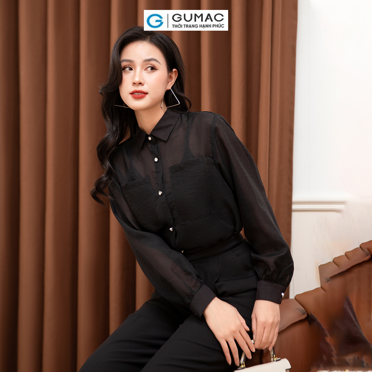 Áo sơ mi thắt nơ thời trang GUMAC AD10052