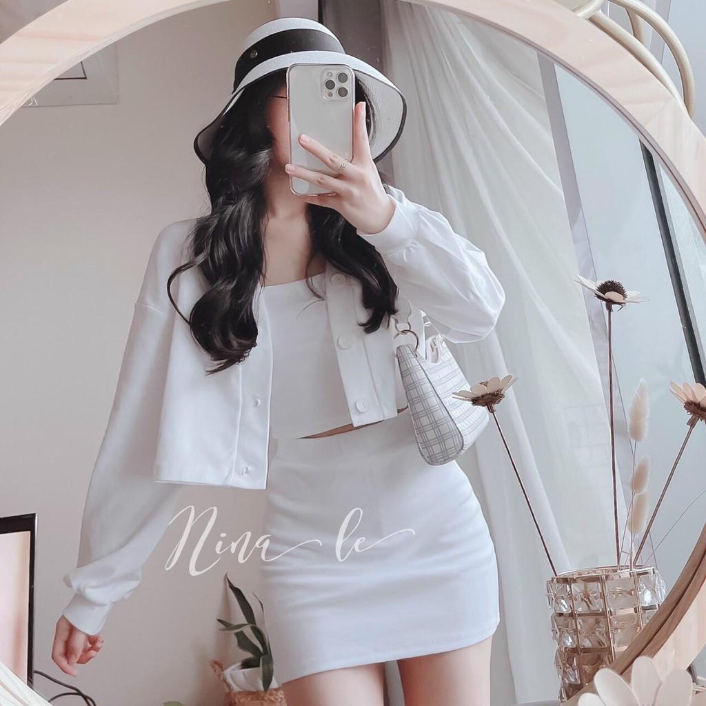 Sét bộ 3 món áo khoác áo 2s và chân váy siêu cute