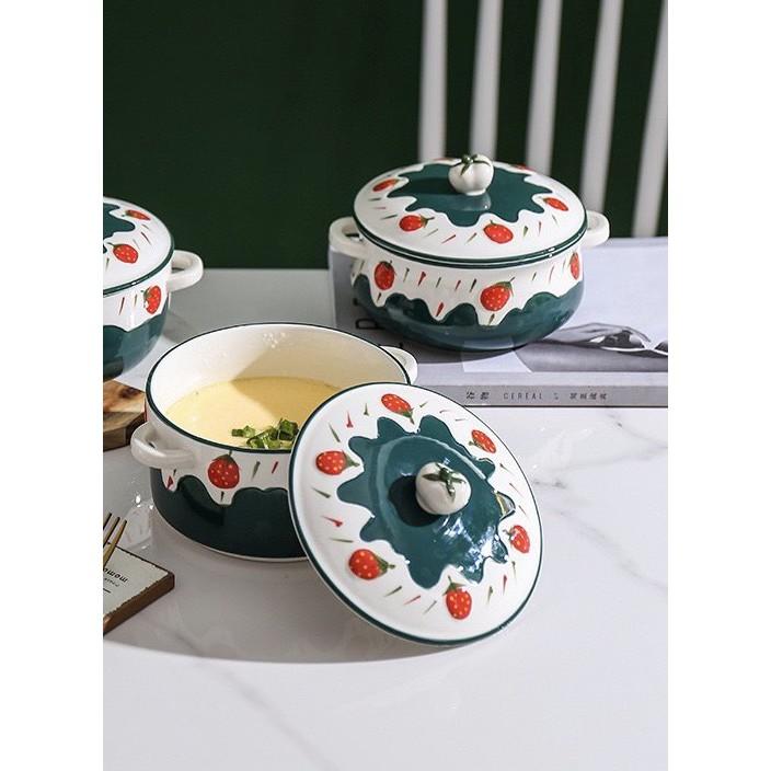 Âu sứ nắp sứ họa tiết dâu