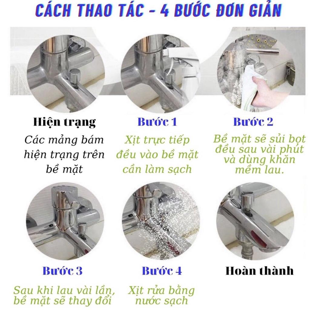 Chai Xịt Tẩy Rửa Đa Năng  500ML Tẩy Cặn Canxi Trên Vòi INOX, Vách Kính, Gạch Men Nhà Tắm Siêu Sạch, Sáng Bóng