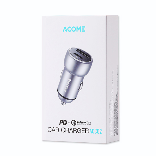 Tẩu Sạc Xe Ô Tô ACOME ACC02 - 2 Cổng Sạc USB, PD QC 3.0 27W - HÀNG CHÍNH HÃNG