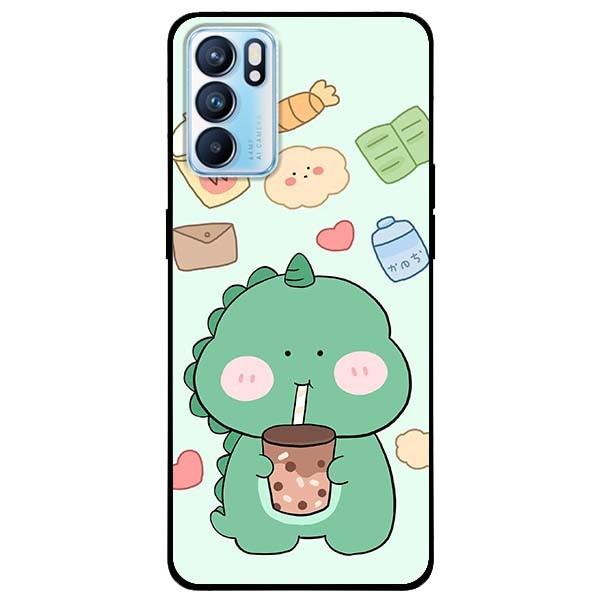 Ốp lưng dành cho Oppo Reno 6 - Reno 6 Z mẫu Khủng Long Uống Trà Sữa