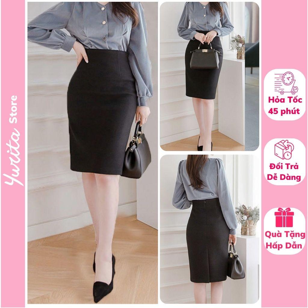 Chân Váy Bút Chì Cao Cấp Dáng Dài YURITA Ôm Body Cạp Cao Lưng Thun Màu Đen CV003 Chất Vải Umi Co Giãn 4 chiều Xẻ Sau