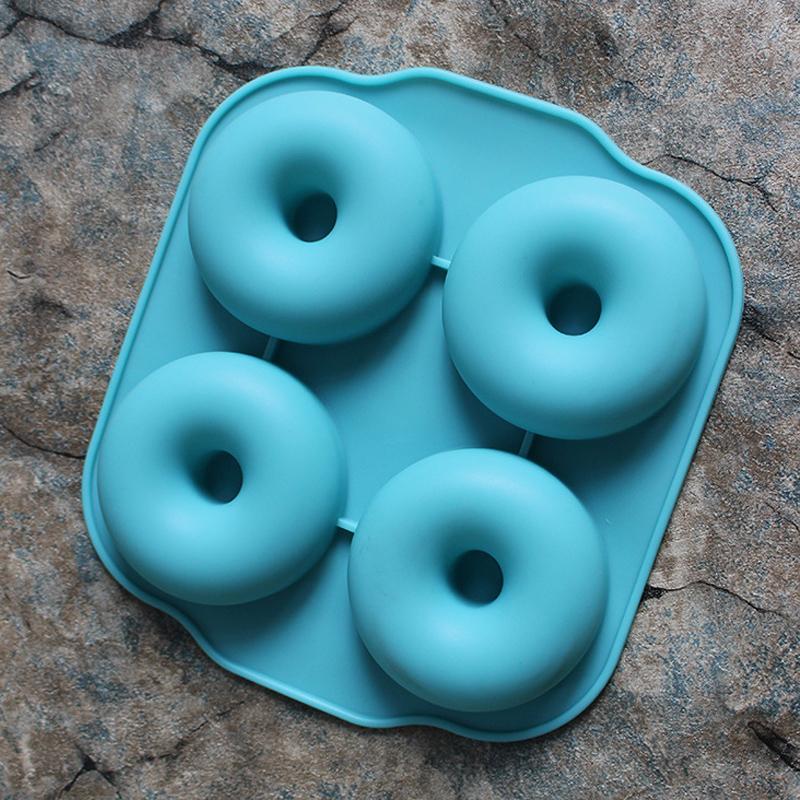 4 thậm chí Donut Baking Pan Silicone Doughnut Khuôn Không dính Sô Cô La Fondant Khuôn Kẹo Dạng Xà Phòng Phụ Kiện Nhà Bếp Baking công cụ