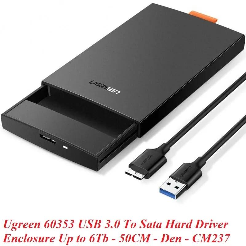 Ugreen UG60353CM237TK 15CM Màu Đen Usb 3.0 To Sata Hard Driver Enclosure Up to 6Tb - HÀNG CHÍNH HÃNG