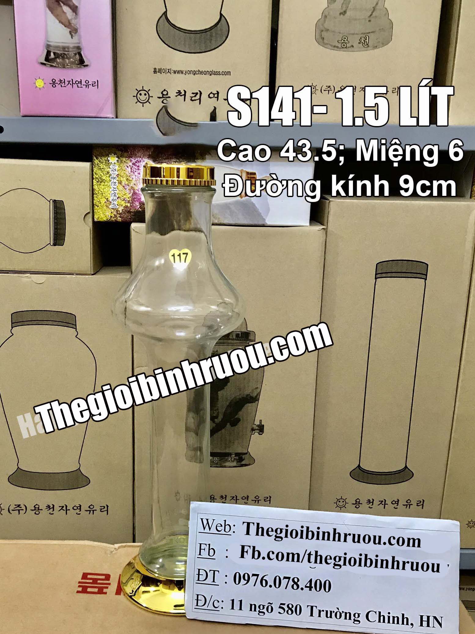 Bình thủy tinh ngâm sâm Hàn Quốc 1,5 lít