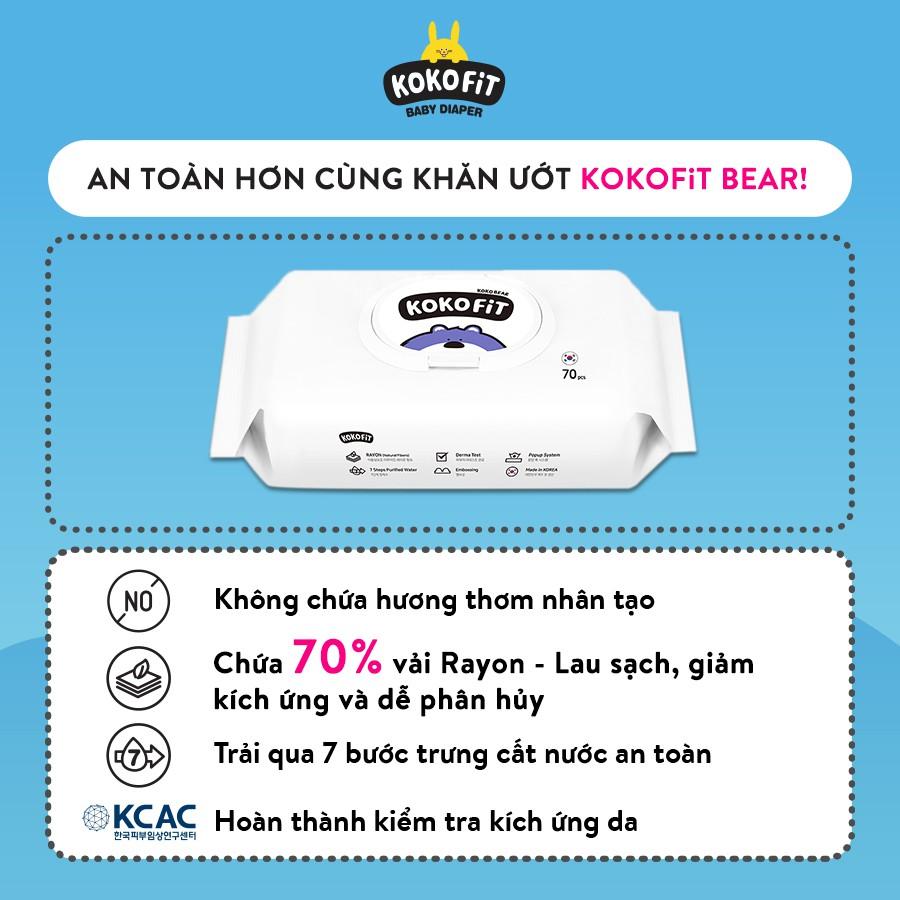 Khăn Ướt Thiên Nhiên KOKOFiT - BEAR Hàn Quốc 60% Vải Rayon 70 tờ/hộp 370g