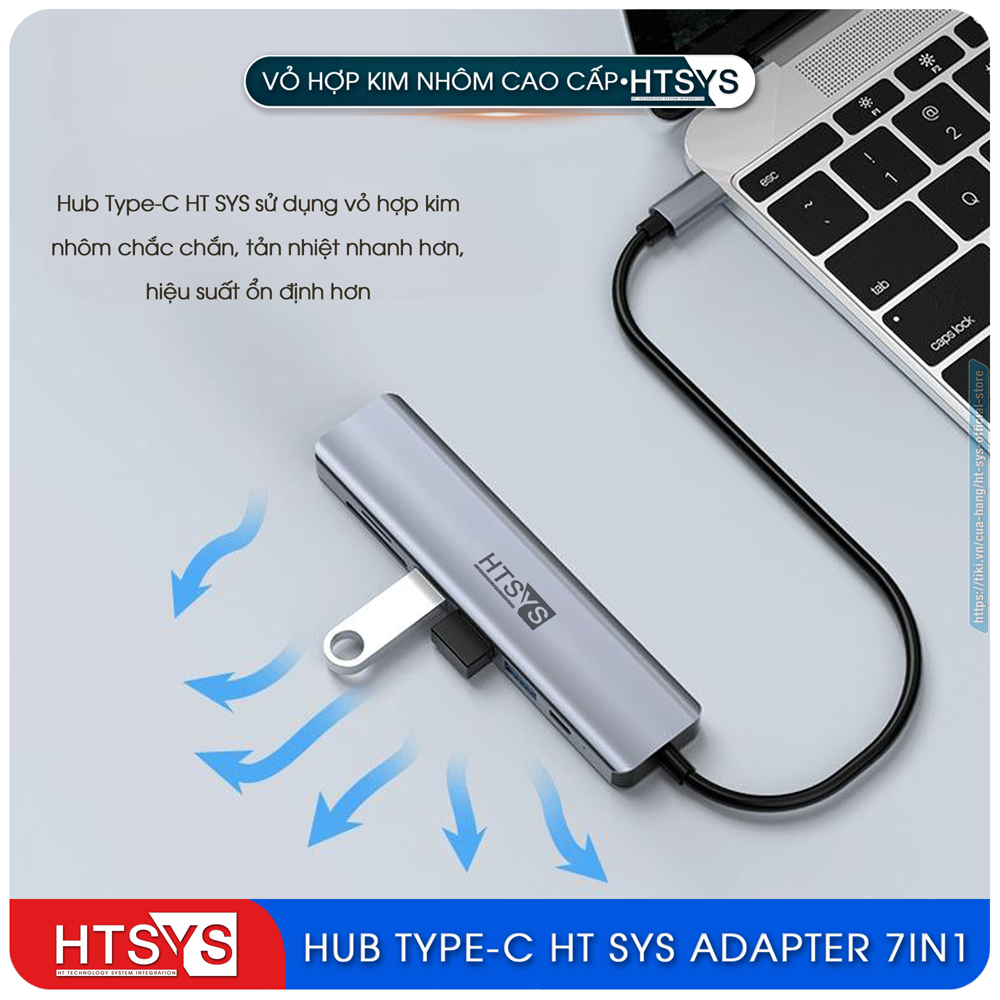 Hub Type C HT SYS 7 in 1 To HDMI, USB 3.0, SD, TF, USB C, PD 100W - Hàng Chính Hãng