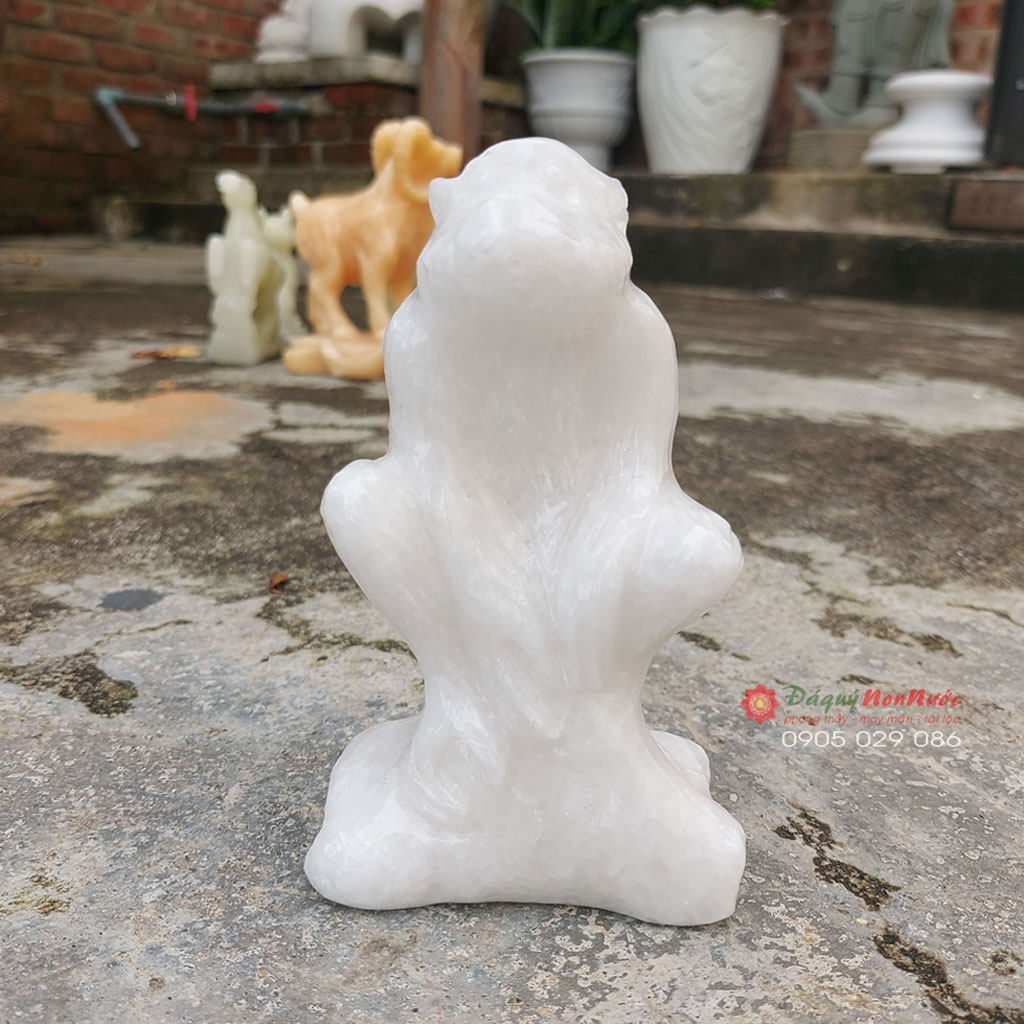Tượng khỉ 12 con giáp phong thủy đá trắng 12cm - đá Non Nước
