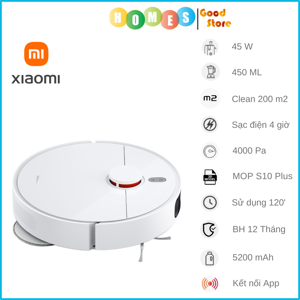 Robot Hút Bụi Lau Nhà XIAOMI S10 PLUS - 2023 Công Nghệ Lau Xoay 360 Laser LDS Chống Rơi Rớt Va Đập Tích Hợp 4 Chế Độ Hút Lập Kế Hoạch Lau Dọn Dễ Dàng Tạo Lưu Nhiều Bản Đồ Lực Hút 4000 Pa PIN 5200 mAh Công Suất 45 W - Hàng Chính Hãng