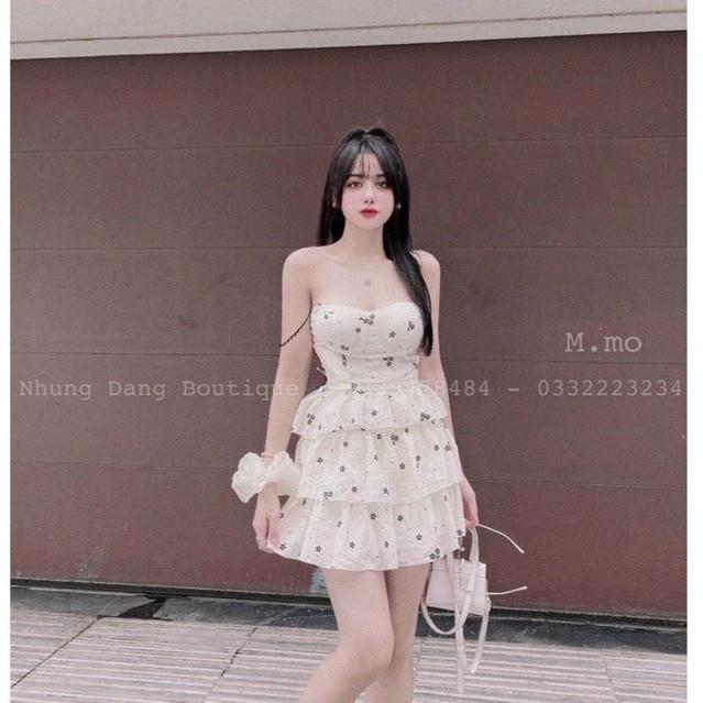 Đầm xoè voan hoa nhí 2s xếp tầng
