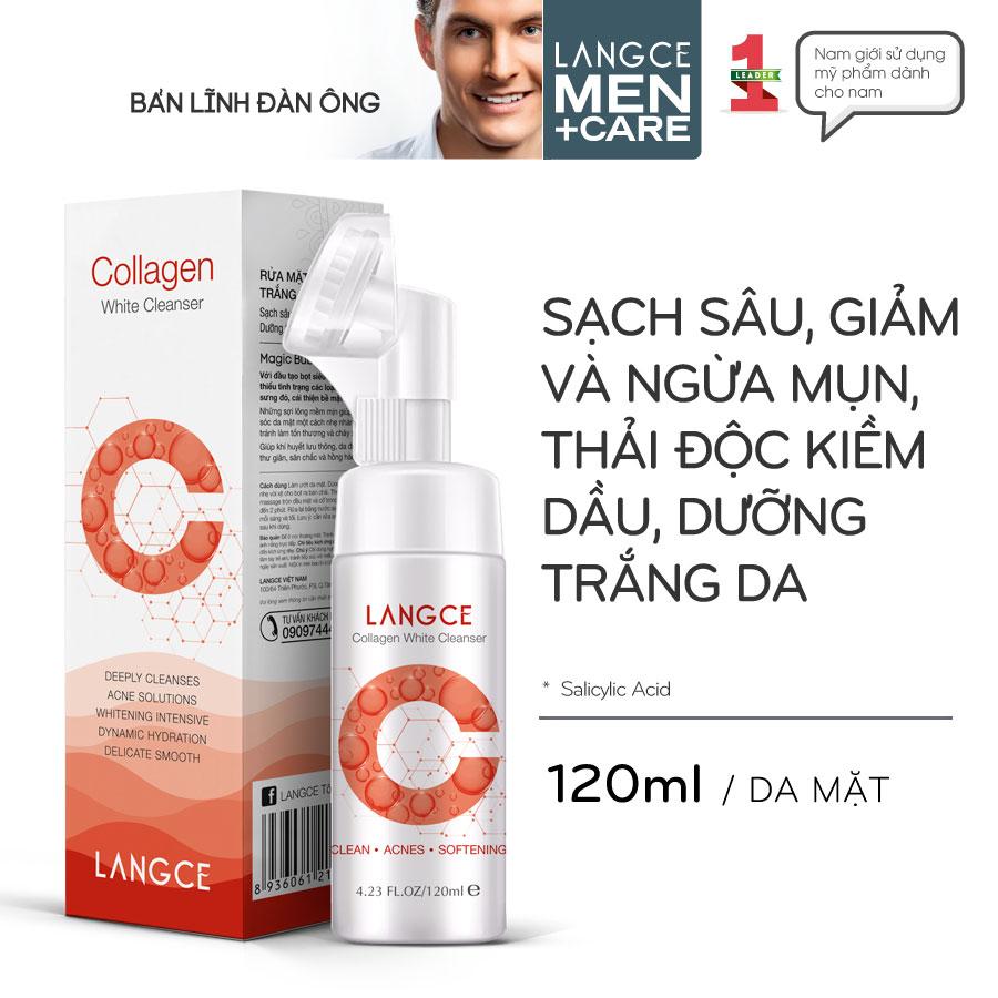 COLLAGEN WHITE RỬA MẶT CỌ MASSAGE NGỪA MỤN GIẢM NHỜN 120ml LANGCE DÀNH CHO NAM