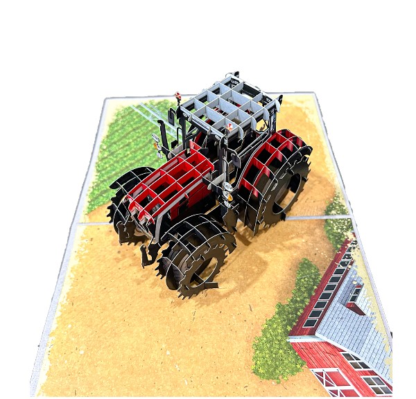 H36- Thiệp 3D Xe Máy Cày Đỏ – Red Tractor Pop Up Card Viethands Giftshop