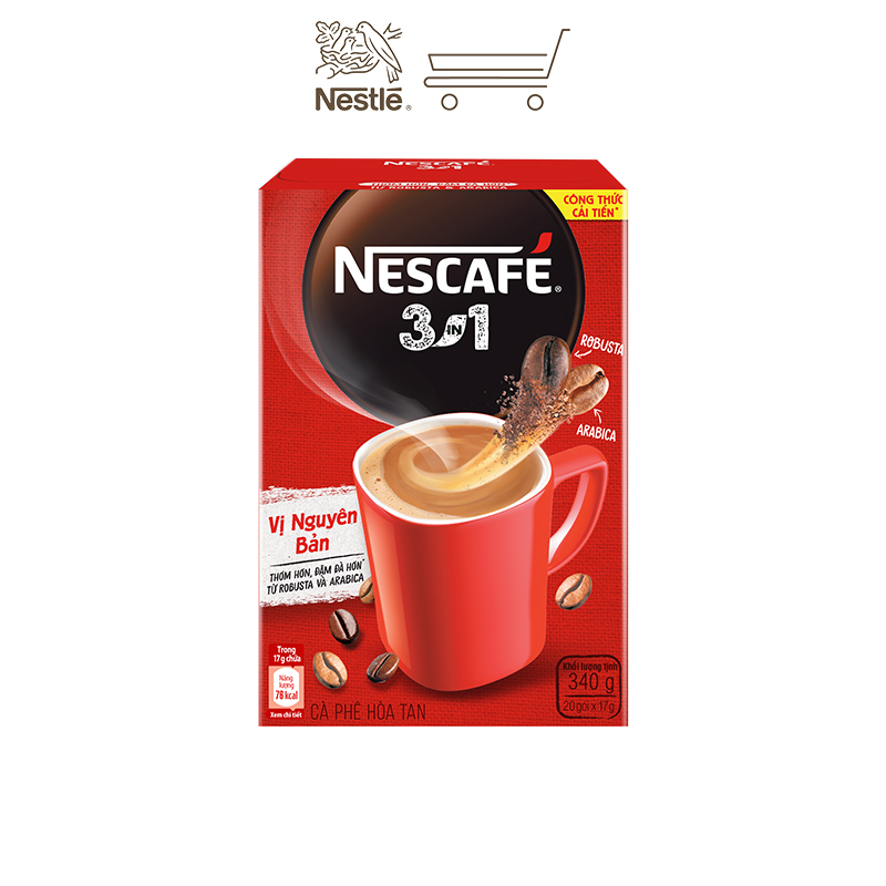 [Tặng 1 ly sứ màu pastel] Combo 2 hộp cà phê hòa tan Nescafé 3in1 vị nguyên bản - công thức cải tiến (Hộp 20 gói)
