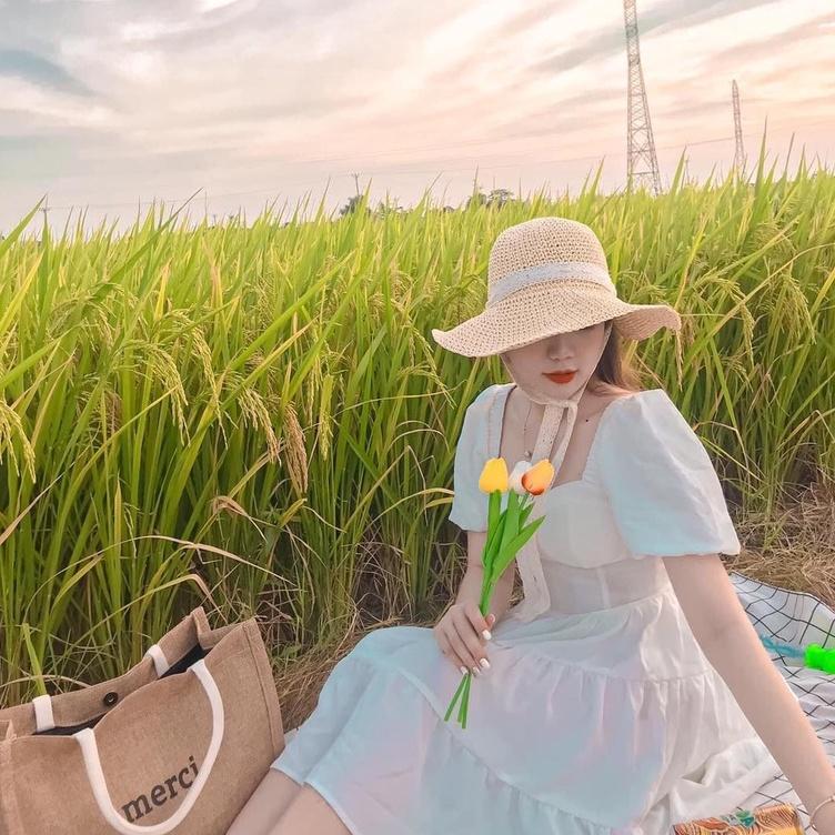 Nón cói ren cột nơ đi chơi siêu xinh